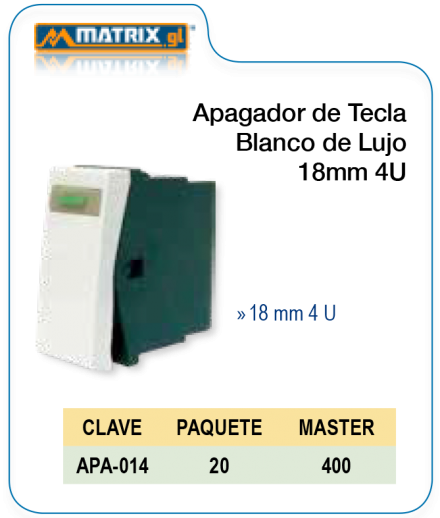 Apagador de Tecla Blanco de Lujo 18mm 4U