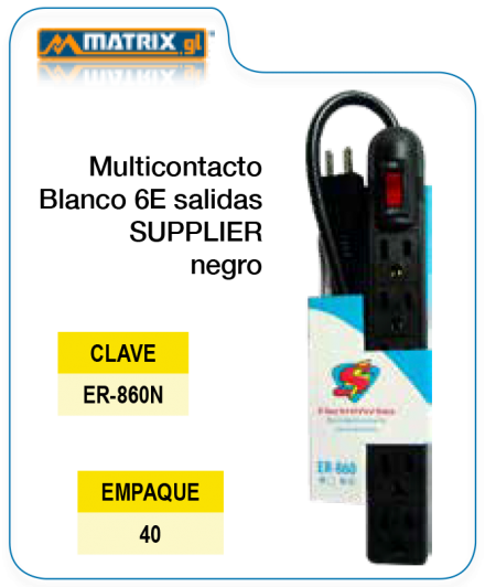Multicontacto Blanco 6E Salidas Supplier Negro