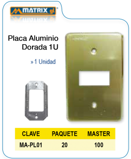 Placa Aluminio Dorada 1U