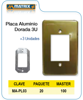 Placa Aluminio Dorada 3U