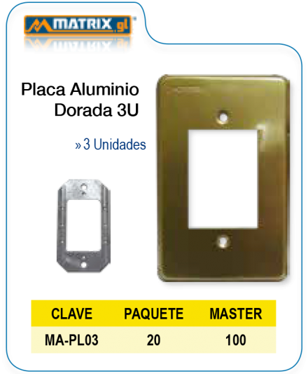 Placa Aluminio Dorada 3U