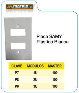 Placa SAMY plástico blanca