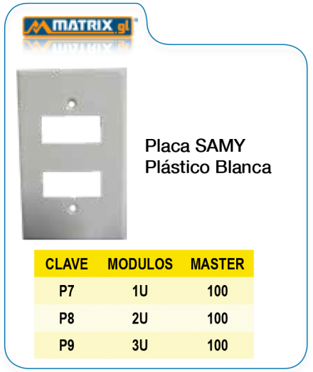 Placa SAMY plástico blanca